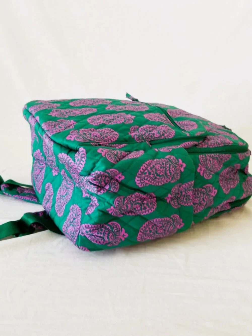 NWOT! Vera Bradley Green & Purple Paisley Quilted Backpack with Laptop Pocket